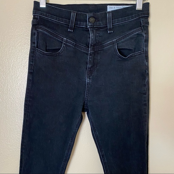 Rag & Bone High Waisted Skinny Jeans Dark Denim Wash in Stone Black - Picture 2 of 9